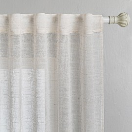 MYSKY HOME Curtains Living Room Curtain Boho Curtain Back Tab Set of 2 Curtain Linen Look Semi-Transparent Pleated Curtains for Children's Room H 175 x W 140 cm Beige