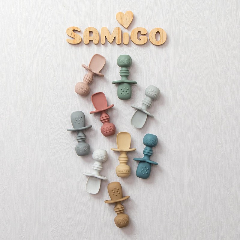 SAMiGO Silicone Baby Utensils - Self Feeding Spoons and Tiny