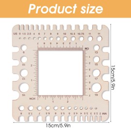 XLIUAX Wooden Rulers, Crochet Stitch Counter Spinner Yarn Measure Needle Gauge Swatch Ruler for Knitting Crochet Gauge Measuring Tool Poplar Square Measuring Tool Multi-Size Holes for Needles(B)