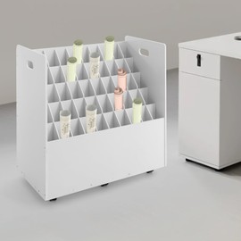 YUYFCC 50-Slot Blueprint Organizer Rolling File Storage Organizer Freestanding File Sorter Cart Modern File Storage Holder Rack Poster Storage Box with Lockable Wheels for Home Office School, White