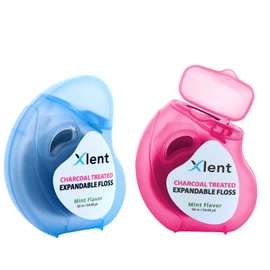 Expandable Floss Treated with Activated Charcoal with Xylitol and Natural Plant Based Wax |Fresh Mint Flavor | 50 Meter (6 Count)