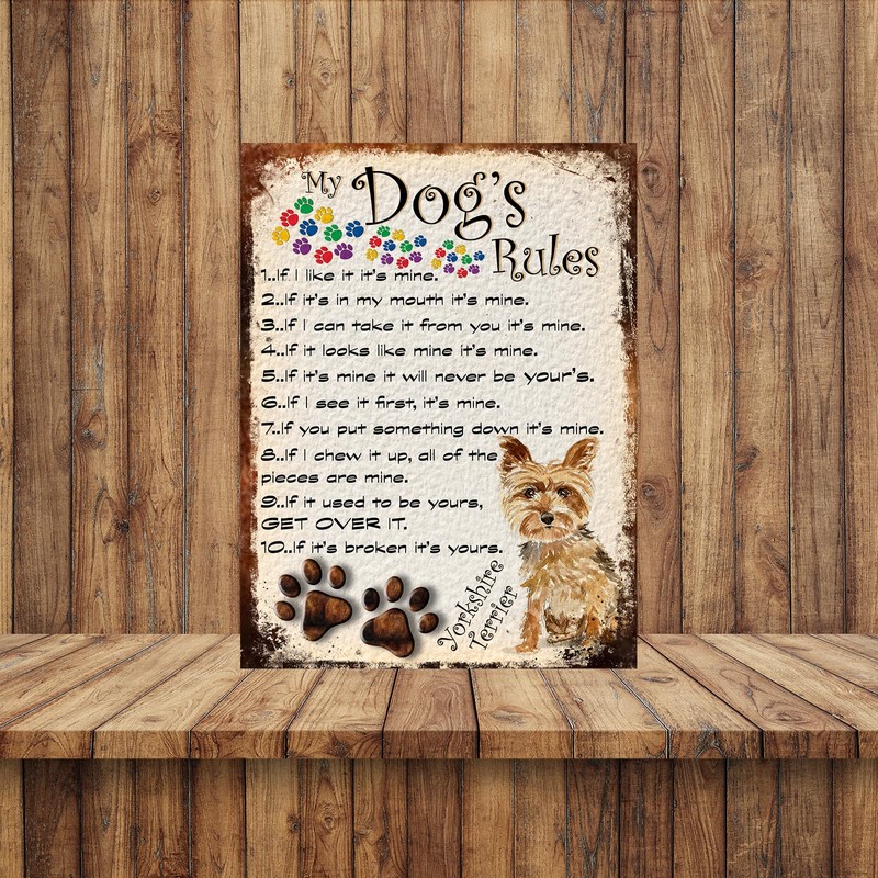 SHAWPRINT MY DOG'S RULES RETRO STYLE METAL TIN YORKSHIRE TERRIER