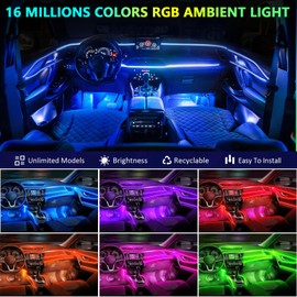 Defvnsy LED Interior Lighting Car, 17 in 1 RGB Acrylic Interior LED Strip Light, 64 Colours, Universal Streamer Decoration, Interior Car, Dynamic Atmosphere, Neon Light with App Control, Remote