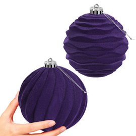 Artmag - Juego de 2 adornos de bolas navideñas grandes de terciopelo, irrompibles para colgar, aterciopeladas para árbol de Navidad, decoraciones de fiestas navideñas (Morado, 6 pulgadas)