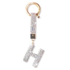 ZVRSUA Keyring Letter with Rhinestones, Key Ring Name, Key Ring Girls Women, Bag Charms, Backpack Pendant, Key Ring Gliter, Gifts for Women Girls, Keychain Silver, Silver h
