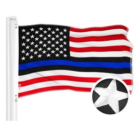 G128 - Blue Lives Matter American USA Police Flag Embroidered Stars Sewn Stripes 2x3 FT Brass Grommets - Honoring Men Women Law Enforcement Officers Red Black White Blue