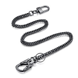 Ahiller Biker Key Wallet Chain, Stainless Steel Pant Pocket Purse Chain with Small Double Locking Mechanism Carabiner, Fancy Jean Handbag Belt Chain for Men Women (BK-Gunmetal-1P)