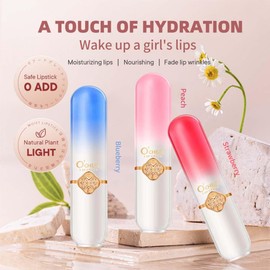 Peach Girl Crystal Color Changing Lipstick Fruit Flavor Lipstick Peach, Aloe, Orange, Strawberry, Grape, Blueberry, Moisturizing, Waterproof, Long Lasting, Perfect Lipstick for Girls, Moisturizing,