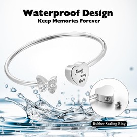 XIUDA Urn Bracelet for Human Ashes Butterfly Heart Ash Bracelet for Women Stainless Steel Openable Cuff Bangle Cremation Bracelet - Always in My Heart