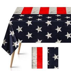 2 Pack Vintage American Flag Tablecloth, 54x108" Disposable Plastic Table Covers, Patriotic Stars and Stripes Design for 4th of July, Memorial Day, Independence Day Party, Outdoor Picnic & BBQ Décor