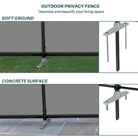 Bynbbur 6'x11'10" Outdoor Privacy Fence with Iron Poles Outdoor Divider Metal Fence Dog Fence for Backyard Patio Garden Yard Barrier Border Divider with Ground Spikes, Grey