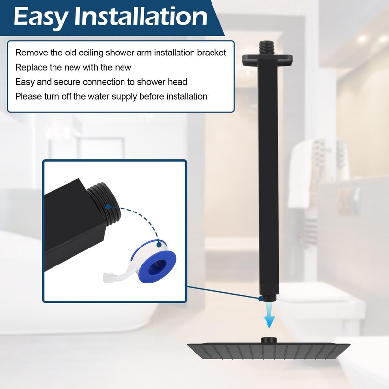 Ceiling Mounted Arm With Flange, Black Ceiling Shower Arm 12