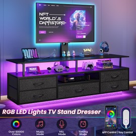 BTHFST TV Stand with Mount for 32/55/65/70 inch TVs, 51.2" LED TV Stand with Power Outlets & Storage, Entertainment Center with Storage for Living Room, Bedroom Black