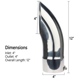 Turn Down Exhaust Tip 4 Inch Inlet 4" Outlet Diameter 12" Long Stainless Steel Bolt On Diesel Muffler Tip