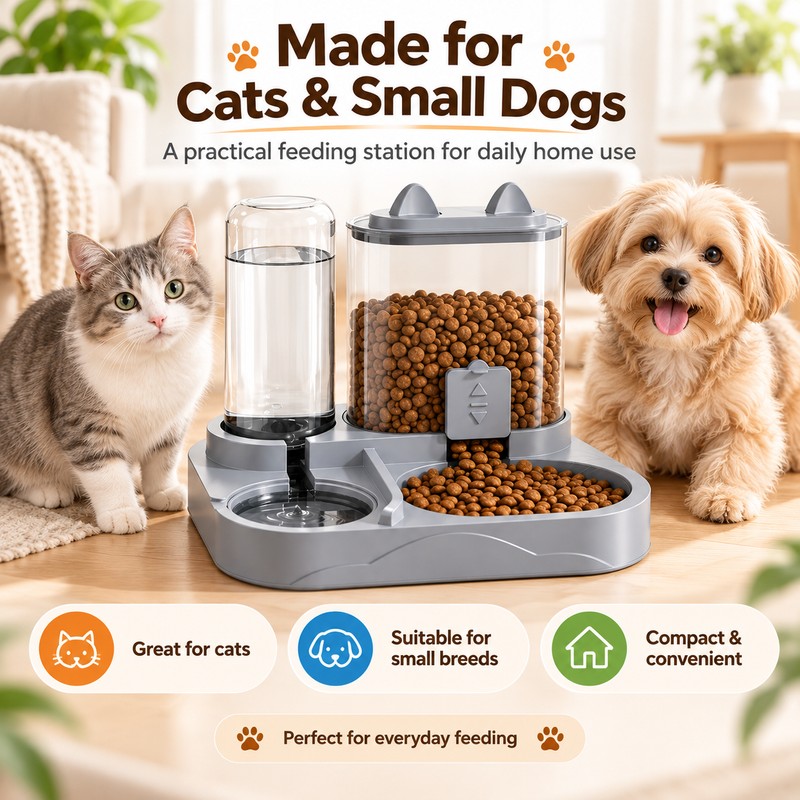 2-in-1 Gravity Pet Feeder and Water Dispenser Bowl for Cats