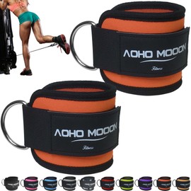 AOHO MOOON (Pair Comfortable Adjustable Ankle Straps for Cable Machines Women, Gym Workout Leg Straps, Ankle Cuffs for Glute Workouts, Foot Straps for Kickback (Pair, Orange)