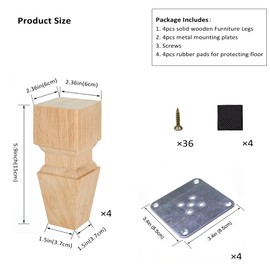 Aiminjey Wooden Furniture Legs, 6 Inch Solid Wood Unfinished Replacement Bun Feet Sofa Couch Chair Ottoman Loveseat Cabinet Legs Set of 4 (6inch- Type 1)