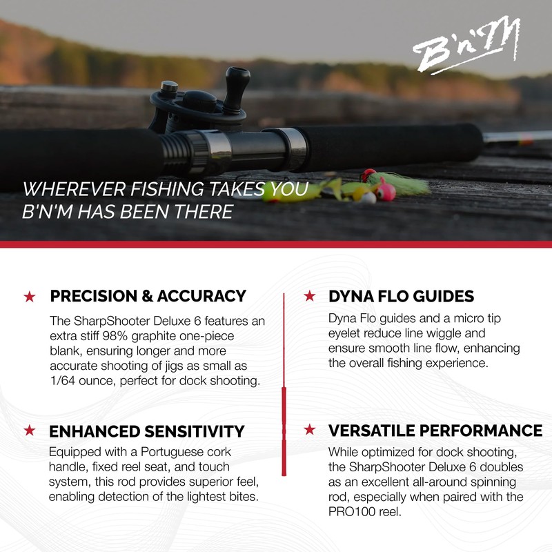 BnM Sharpshooter SIX 1pc Med Action Spinning Rod 6ft, Black