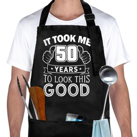 50th Birthday Gifts Men Women, Black Apron With 3 Pockets, Funny 50th Birthday Gift Ideas, Adjustable Bbq Apron For Men Women, Waterproof Kitchen Apron For Grilling, Cooking