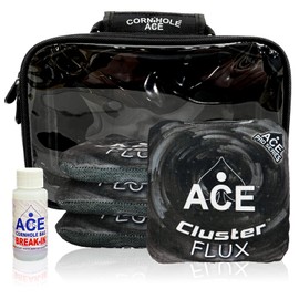 CornholeAce Cluster Flux | Black | ACE Pro Bag Kit: 4 Pro Bags + Break-in Kit + Carry Case | Professional Cornhole Bags Dual Sided Slick Stick All Weather
