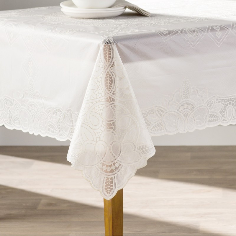 Violet Linen Vinyl Lace Betenburg Design Tablecloth Beige 54" by