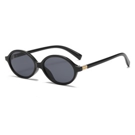 JCTAIFOO Retro Small Oval Sunglasses for Women Men Vintage Round Glasses with Gold Metal Trim, black/grey