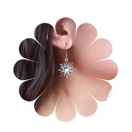 Inilbran Boho Sun Moon Earrings Vintage Crescent Moon Earrings Silver Sun Moon Dangle Hook Earrings Asymmetrical Moon Sun Earrings Heavenly Statement Earrings Jewellery for Women and Girls, Zinc