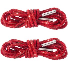 PAGOW 1Pairs Rhinestone Glitter Rope, Crystal Bling Bling Shiny Round Shoe Laces for Sneakers, Drawstring Cords Replacement for Sweatpants Shorts Crystal Hoodies (Red, 120cm)