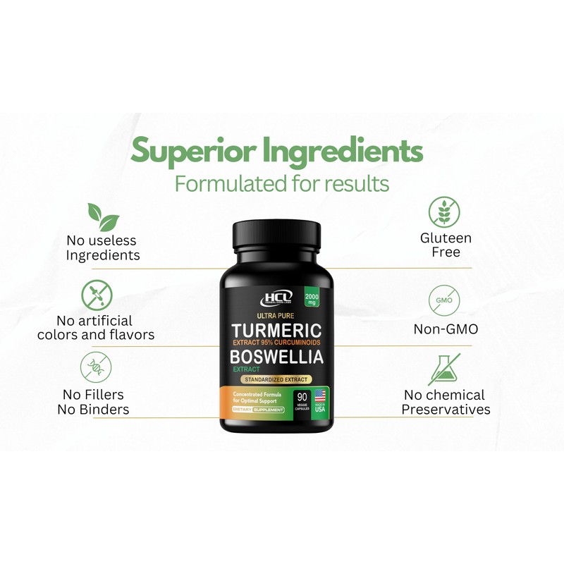 Turmeric Boswellia Extract Supplement 2000 mg – Extra Strength Boswellia
