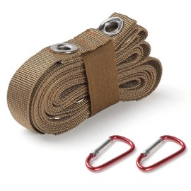 YAPJEB Tarp Extension Belt, Streamlined Belt, Rope, 6.6 ft (3 m), Setting Tape, Tarp Rope, Camping Construction, Guy Line, Clothesline Rope, Outdoor, Multi-functional, Carabiner Included (Khaki)