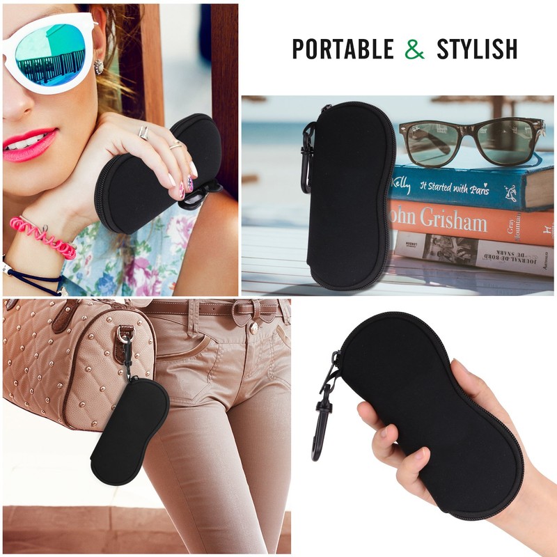 MoKo Eyeglass Soft Case, Zippered Neoprene Sunglasses Pouch with Clip