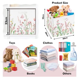 Clastyle Flower Storage Cube Organizer Set Leaf Closet Clothes Cube Storage Bin Decorative Nursery Adult Kids Toy Box Chest Women Girl Book Shelf Basket, Pink, 11.8x11.8x11.8 in