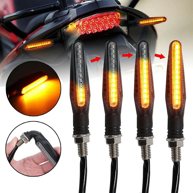 4PCS Motorcycle LED Turn Signal Flowing Water Light Amber Blinker