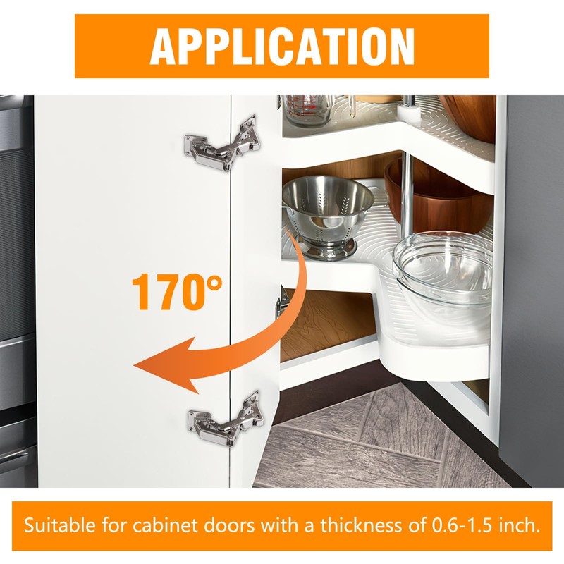 2 Pack 170° Door Hinge, Full Overlay Concealed for Corner