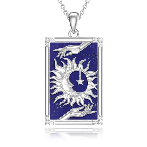 PELOVNY Sun Moon Star Necklace 925 Sterling Silver Tarot Card