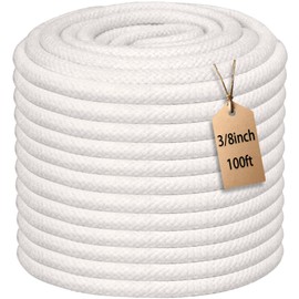JANJOSN 100 Feet 3/8 Inch Braided Cotton Rope - Soft White Cotton Rope for Clothesline, Swing, DIY, Baskets