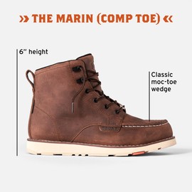 BRUNT Marin (Comp Toe) - Men’s Size 10.5, Brown - 6" Waterproof Safety Toe Wedge Work Boot - EH Rated - Slip + Oil Resistant - Adjustable Width System