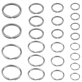 Toaob 30pcs Stainless Steel Flat Key Rings 15mm 20mm 25mm 30mm Double Buckle Fastening Silver Round for Jewelry Car Accessories DIY Crafts