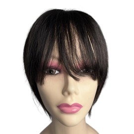 12x14 Lace Base Human Hair Toppers Invisible Middle Part Natural Hairpiece with Wispy Air Bangs Clip In Hair Extension For Hair Volume 220% Density (#1B, 8 inch)