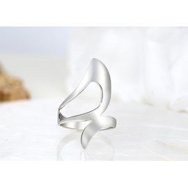 AeraVida Sleek Wide Open Wave Wrap Sterling Silver Ring | Elegant Silver Ring for Evening Event | Fashionable Modern Ring for Women Accessory | Anniversary Jewelry Gift | Size (10)