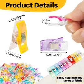 RAINFLOW 100pcs Sewing Clips - Multipurpose Plastic Quilting Clips for Fabric Binding and Craft Supplies, Assorted Colors Acrylic Sewing Notions