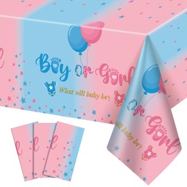 NatNarr 3 Pack Gender Reveal Plastic Tablecloth, 54 X 108 Inch Boy or Girl Disposable Table Cloth for Rectangle Table Waterproof Tablecloth for Gender Reveal Baby Shower Birthday Holiday Party
