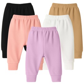DREAM BUS 5 Pack Baby Girl Pants Toddler Girls Sweatpants Newborn Solid Jogger Pants Fall Baby Girl Waffles Leggings