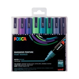 POSCA Mitsubishi Pencil - 8 Marker PC5M - Tapered Tip - Cold Colours, Medium Tip, Water Based Marker - for Paper, Textiles, Glass, Pebbles, Wood