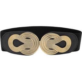 BlackButterfly Wide Elastic Vintage Cinch Retro Metal Interlock Buckle Belt (Black, S)