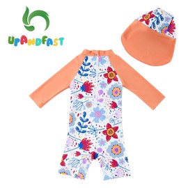 upandfast Baby Swim Costume with Sun Hat, UPF 50+ Swimwear for Baby, Yellow (sunflower)