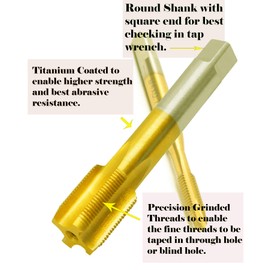 Max-Craft HSS Hand Taps 1/4-28UNF Hss M2 Titanium Coated Nitride HSS Taps Straight Flute Precision Ground Threads Tap Screws for Blind and Through Hole-1Pc