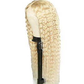 Weeybay Real Hair Wig for Women Wigs Curly Wave Human Hair Wig Blonde 4 x 4 Lace Closure 613 Colour 150% Density Unprocessed Brazilian Remy Hair Glueless 18 Inches