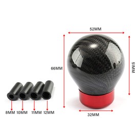 RASNONE Round Ball Shift Knob Carbon Fiber Style Gear Shifter Universal Compatible with Manual/Automatic Cars with 4 Adapters Black Ball Red Base