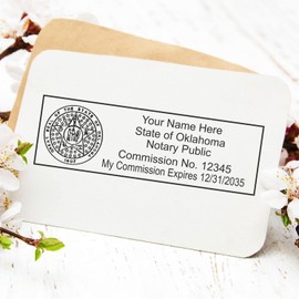 Self Inking Oklahoma Notary Stamp, Notary Stamp Oklahoma, Rectangular Imprint, Sized 7/8" x 2-1/4", Up to 5,000 Impressions and Available in 11 Ink Colors, Easy Press and Print Stamping